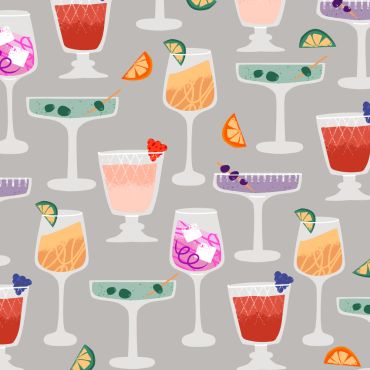 Serviettes cocktail grises avec illustrations de verres et cocktails | jourdefete.com