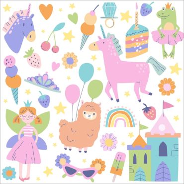 Serviettes en papier girly avec licorne, fée et motifs pastel | jourdefete.com