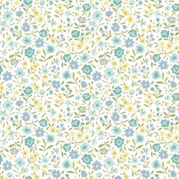 Serviettes de fête motif liberty bleu et jaune fleurs délicates 33x33 cm | jourdefete.com