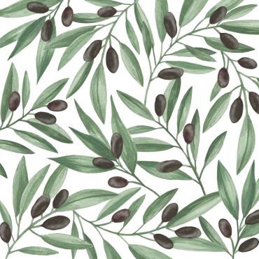 Serviettes de fête motif branches d’olivier et olives 33x33 cm | jourdefete.com