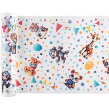 Chemin de table Happy Cop's avec animaux robotiques et décor festif | jourdefete.com