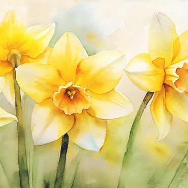 Serviettes de Pâques avec jonquilles jaunes en illustration aquarelle printanière | jourdefete.com