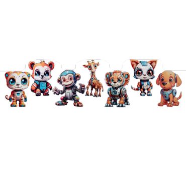 Banderole avec animaux robotiques colorés | jourdefete.com