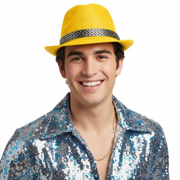 Chapeau borsalino funky pour fête couleur jaune fluo avec galon argenté | jourdefete.com Chapeau borsalino funky pour fête couleur jaune fluo avec galon argenté | jourdefete.com