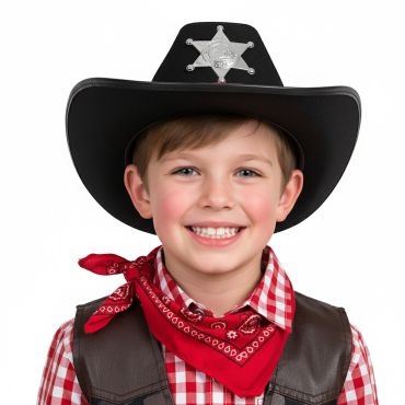 Chapeau de shérif pour enfant, modèle noir avec étoile argentée | jourdefete.com