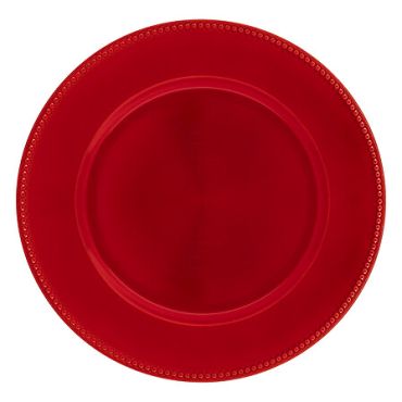 Assiette de présentation rouge à billes pour table de Noël | jourdefete.com