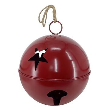 Grelot métallique géant de Noël rouge avec étoiles décoratives | jourdefete.com
