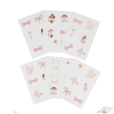 Stickers roses thème conte de fées avec fées, papillons, champignons et nœuds pour anniversaire enfant | jourdefete.com