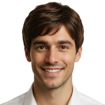 Modèle masculin portant une perruque courte de style classique déclinée en couleur brun pour compléter un déguisement | jourdefete.com