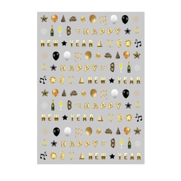 Autocollants à ongles Happy New Year dorés et festifs pour manucure du réveillon | jourdefete.com