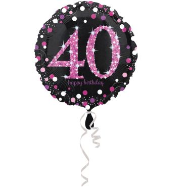 Ballon Hélium - "Happy Birthday 40" Rose / Noir