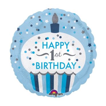 Ballon Joyeux Premier Anniversaire - Bleu Holographique