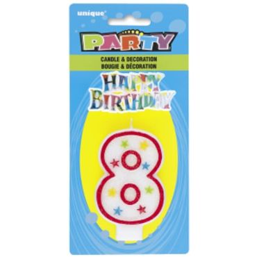 Bougie d'Anniversaire Chiffre 8 - Blanc et Rouge à étoiles