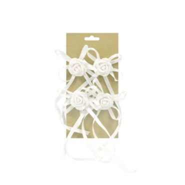 4 roses avec rubans pour boutonniere mariage rose ou blanc | jourdefete.com