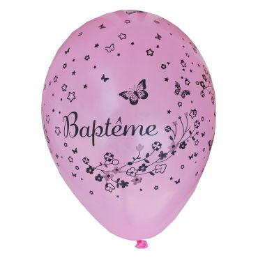 8 Ballons Baptême Fille Rose
