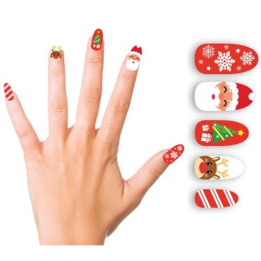 Faux ongles adhésifs de Noël motifs Père Noël et Sapin | jourdefete.com