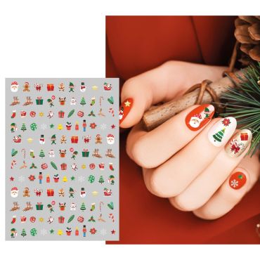 Autocollants de Noël pour ongles avec motifs festifs (sapins, cadeaux, étoiles, flocons) | jourdefete.com