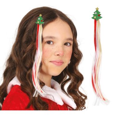 Mèche de cheveux Noël 30 cm modèle Sapin avec rubans rouge blanc | jourdefete.com