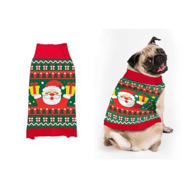Pull de Noël pour chien avec motif Père Noël et décor festif | jourdefete.com