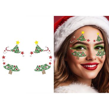 Bijoux faciaux de Noël avec motifs renne, bonhomme pain d’épices et décorations festives | jourdefete.com