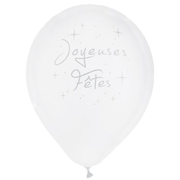 Pack de 8 ballons blancs "Joyeuses Fêtes"