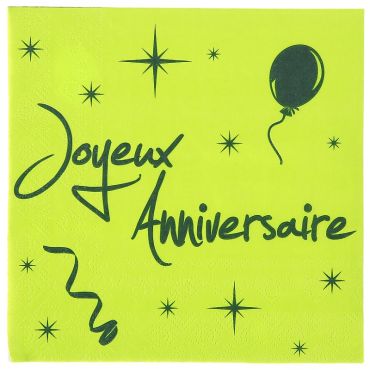 20 Serviettes "Joyeux Anniversaire" - Vert 20 Serviettes "Joyeux Anniversaire" - Vert