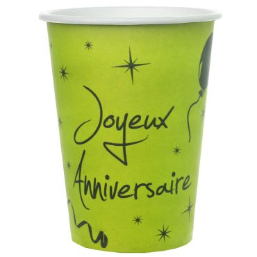 10 Gobelets "Joyeux Anniversaire" - Vert