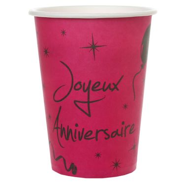 10 Gobelets "Joyeux Anniversaire" - Fuchsia