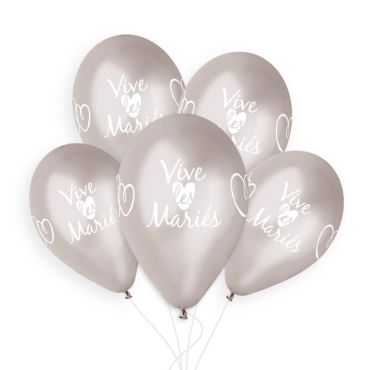 5 ballons argent imprimés vive les mariés de 33 cm | jourdefete.com