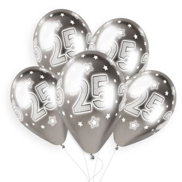 5 ballons shiny imprimés nombre 25 de 33 cm | jourdefete.com