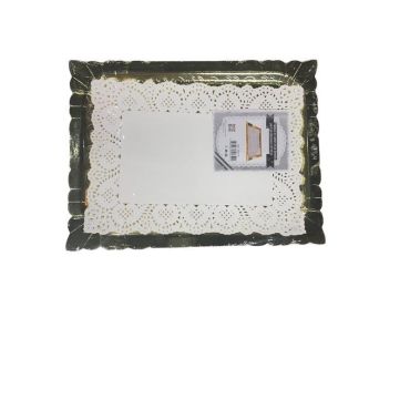 Plateaux dorés rectangulaires avec napperons 30x40 cm | jourdefete.com