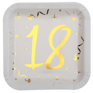 10 Assiettes en Carton Anniversaire - Blanc et Or - 18 ans | jourdefete.com