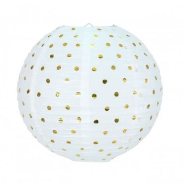 Lanterne Japonaise Blanche à Pois Or - 35 cm