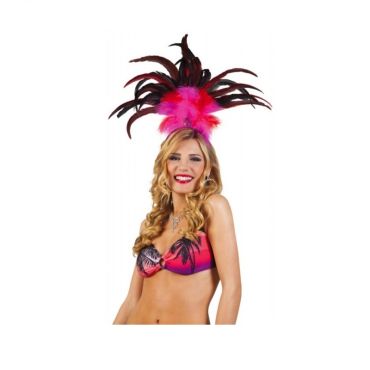 Coiffe Rio à Plumes - Rose / Rouge