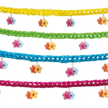 Guirlande en Papier Hawaï et Fleurs d'Hibiscus - Coloris Assortis