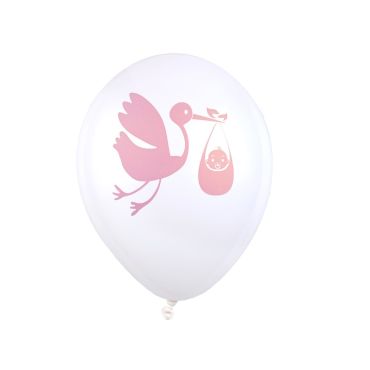 8 Ballons de Baudruche Cigogne - Rose