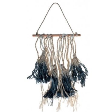 Mini Tenture décorative à Tassels - Ivoire et Bleu