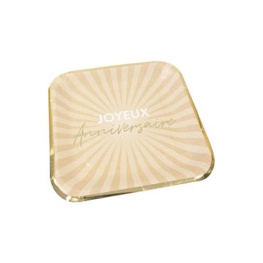 Assiettes carrées "Joyeux Anniversaire" beige et dorée | jourdefete.com