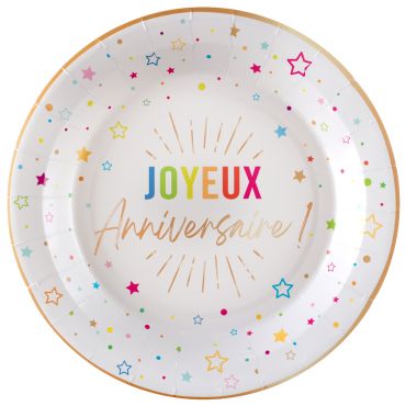 Assiettes Joyeux Anniversaire blanches, élégantes et festives | jourdefete.com