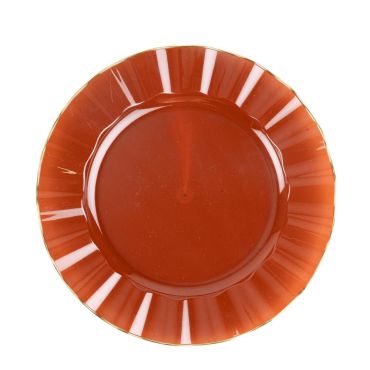 Assiettes réutilisables plastique couleur ambre et liseré doré 26 cm | jourdefete.com