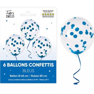 Lot de 6 ballons confettis bleus pour décoration festive | jourdefete.com