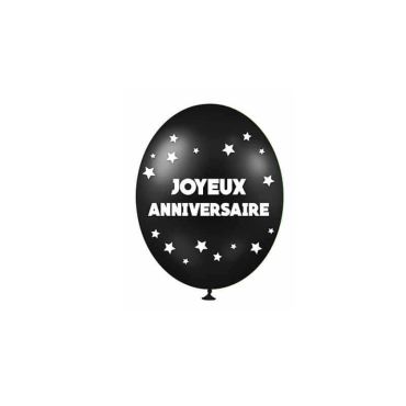 6 Ballons de Baudruche Métallisés "Joyeux Anniversaire" - Noir | jourdefete.com