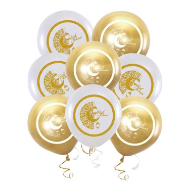 Lot de 6 ballons en latex "Eid Mubarak" 30 cm blancs et dorés | jourdefete.com