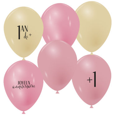 Ballons d’anniversaire avec inscriptions "1 an de plus", "Joyeux anniversaire", "+1" | jourdefete.com