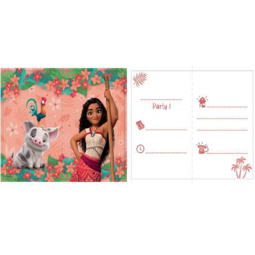 Cartes d’invitation Vaiana 2 avec enveloppes, illustration Disney tropicale | jourdefete.com