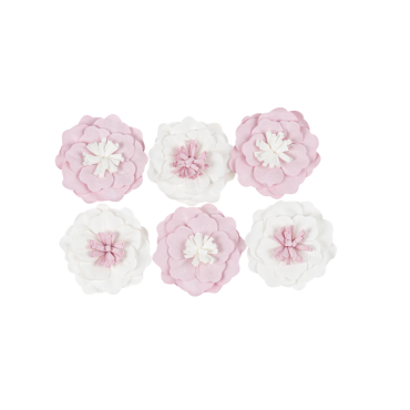 Fleurs adhésives rose et blanc (x6) | jourdefete.com