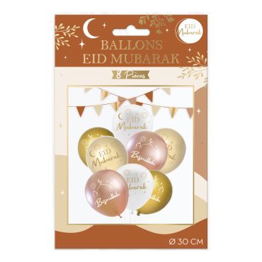 Lot de ballons "Eid Mubarak" dorés et pastels pour l’Aïd | jourdefete.com