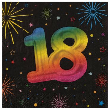 Serviettes en papier anniversaire 18 ans Festicolor avec motifs arc-en-ciel | jourdefete.com