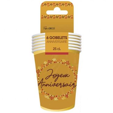 Gobelets anniversaire bohème curry 25 cl | jourdefete.com
