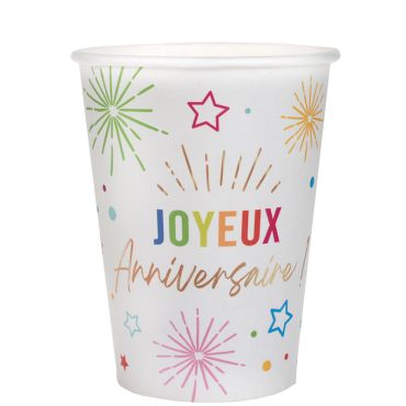 Gobelets Joyeux Anniversaire blancs, parfaits pour une fête réussie | jourdefete.com